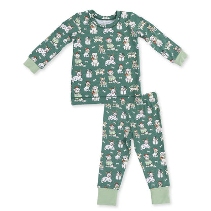 Long Sleeve Loungewear Set- Green Christmas Dogs