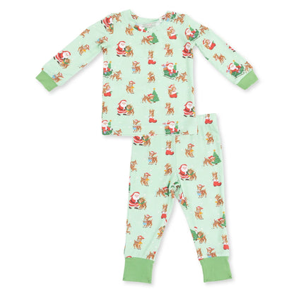 Long Sleeve Loungewear Set- Vintage Reindeer & Santa