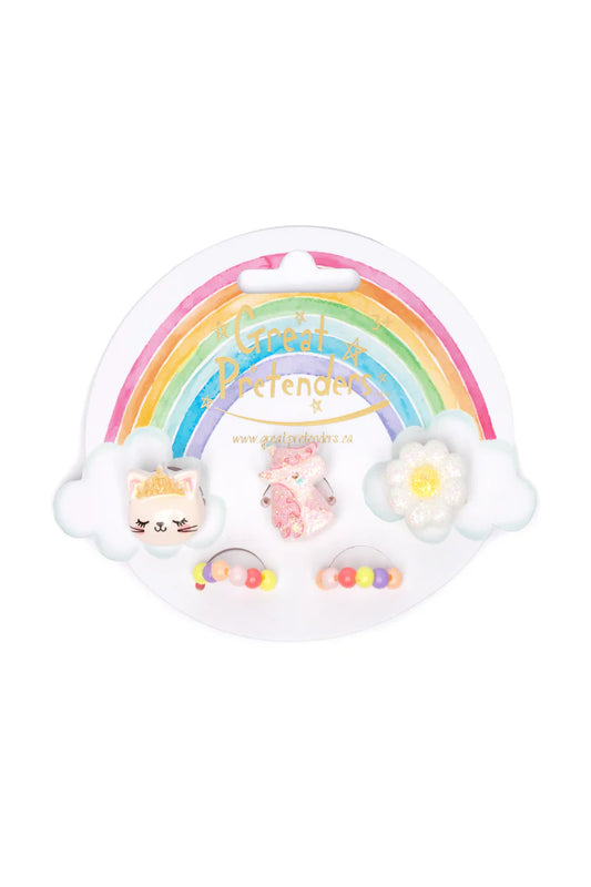 Flower, Kitty, & Unicorn Elastic Ring Set