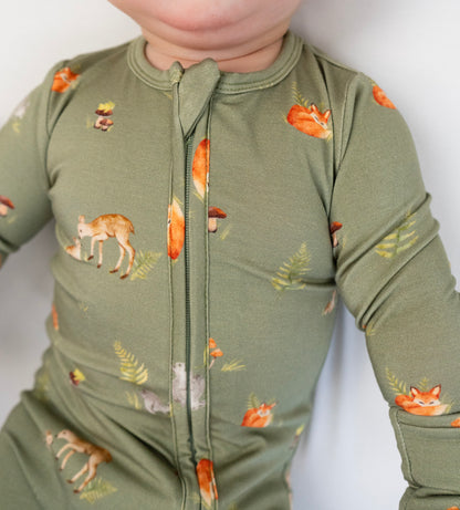 Bamboo Footless Zipper Sleeper- Forest Friends