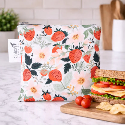 Large Reusable Snack Bag- Strawberry Patch