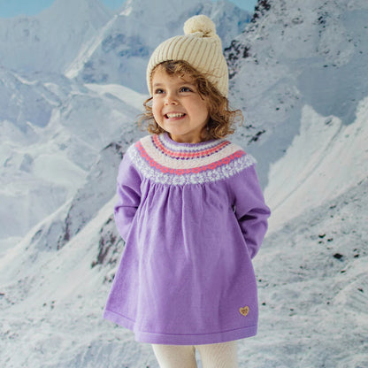 Nordic Neckline Purple Knit Baby Dress