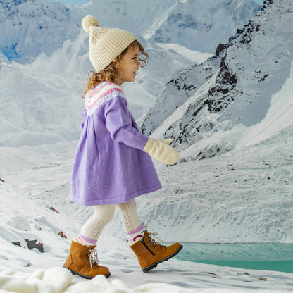 Nordic Neckline Purple Knit Baby Dress