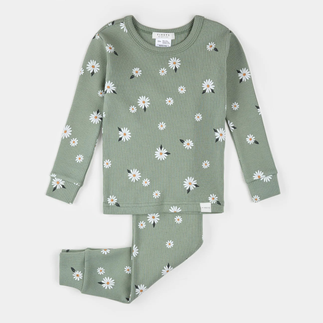 Daisy Print on Sage Infant Ribbed PJ Set