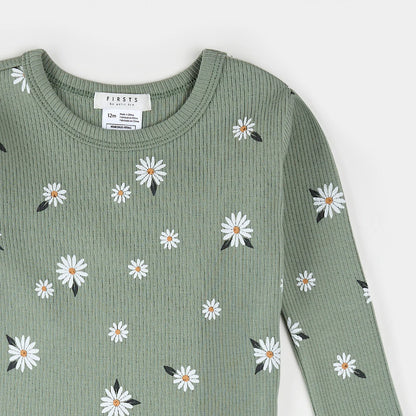 Daisy Print on Sage Infant Ribbed PJ Set