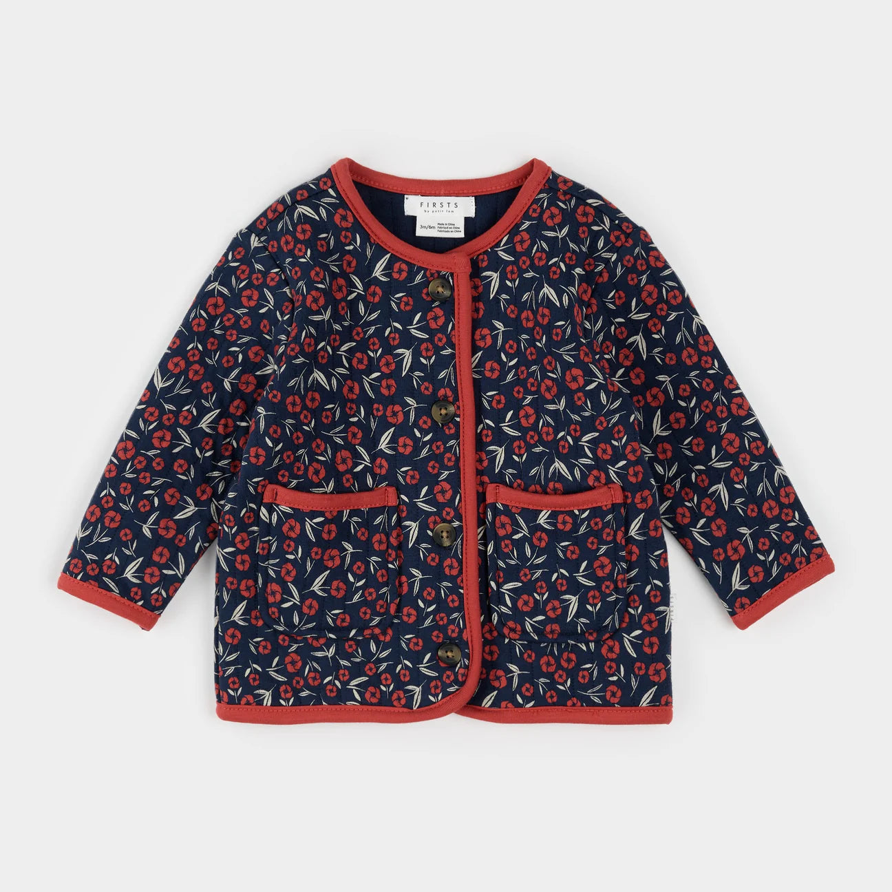 Navy Poppy Print Quilted Cardigan