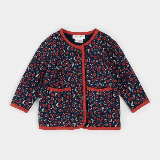 Navy Poppy Print Quilted Cardigan