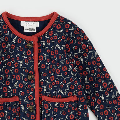 Navy Poppy Print Quilted Cardigan