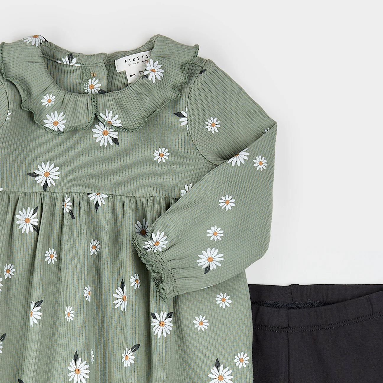 Daisy on Sage Ribbed Dress Set