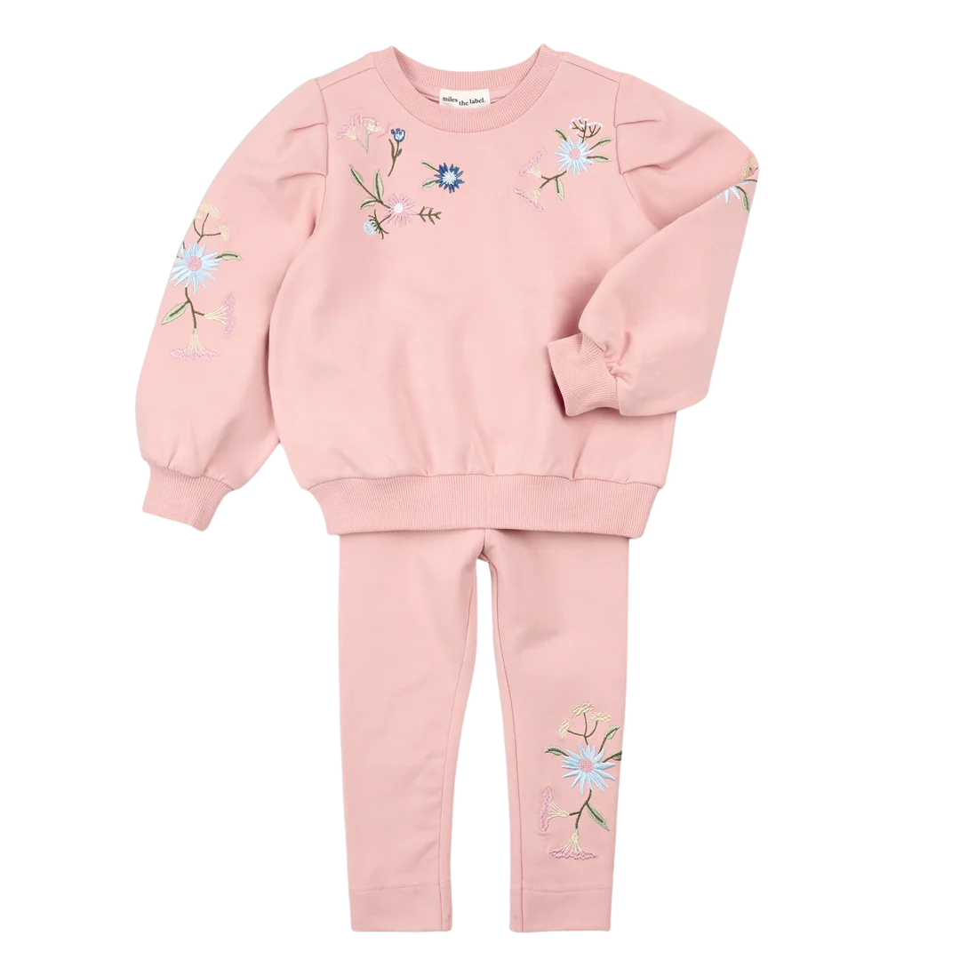 Floral Embroidery on Miles Pink Baby Set