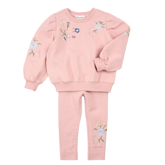 Floral Embroidery on Miles Pink Baby Set
