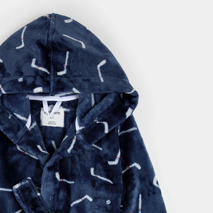 Navy Hockey Sticks Plush Robe