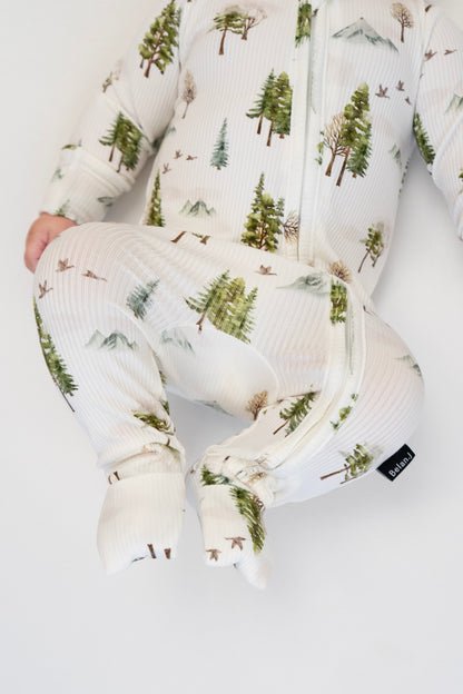 Ribbed Bamboo Footless Zipper Sleeper- Misty Forest