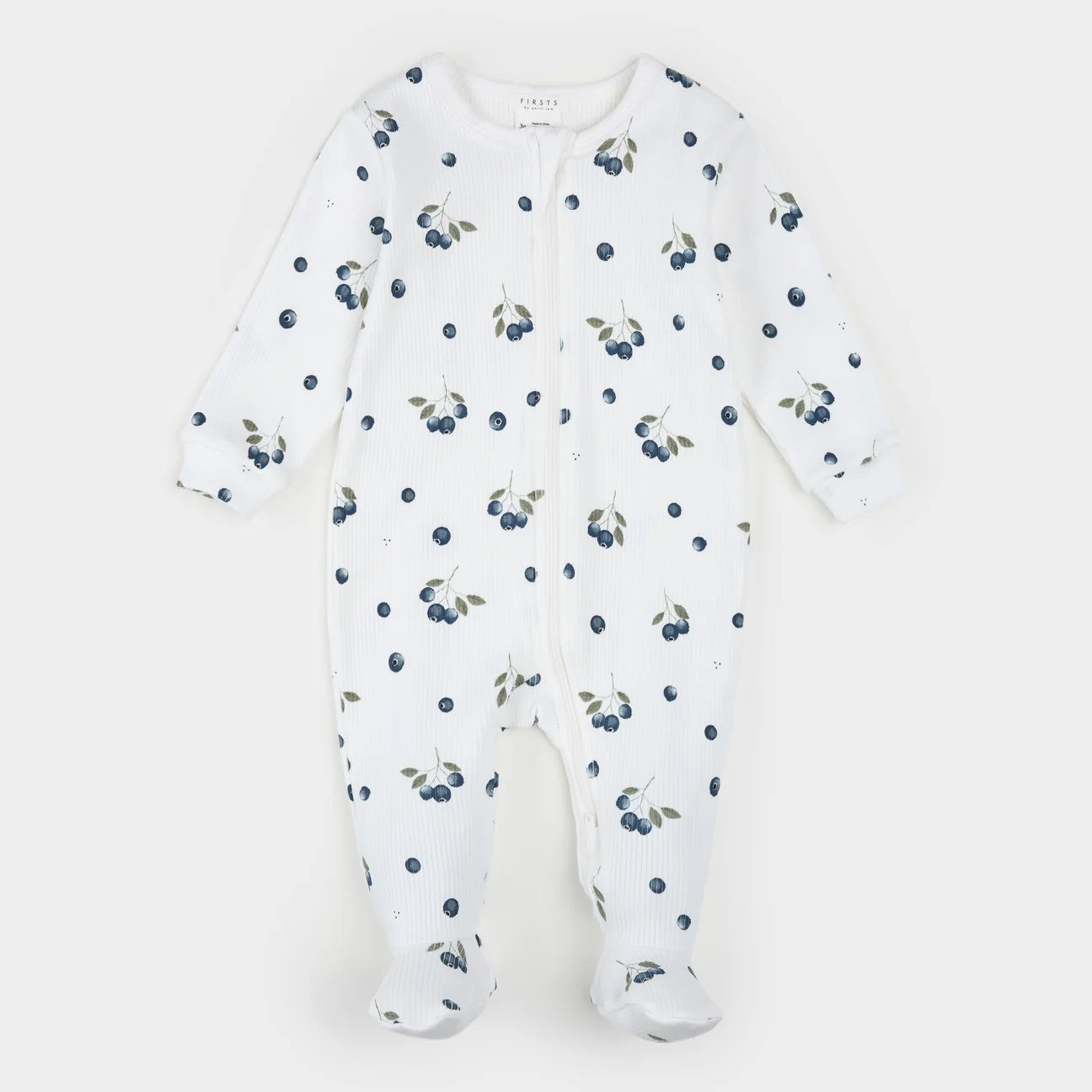 Blueberries on Off-White Ribbed Sleeper