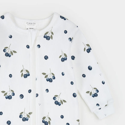 Blueberries on Off-White Ribbed Sleeper