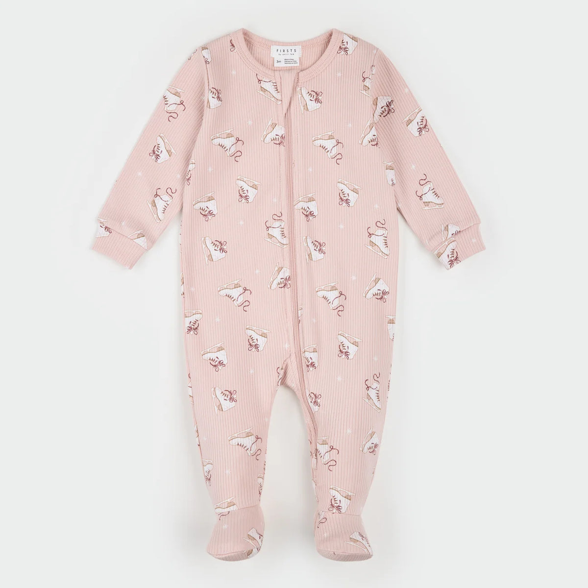 Figure Skates on Misty Pink Ribbed Sleeper