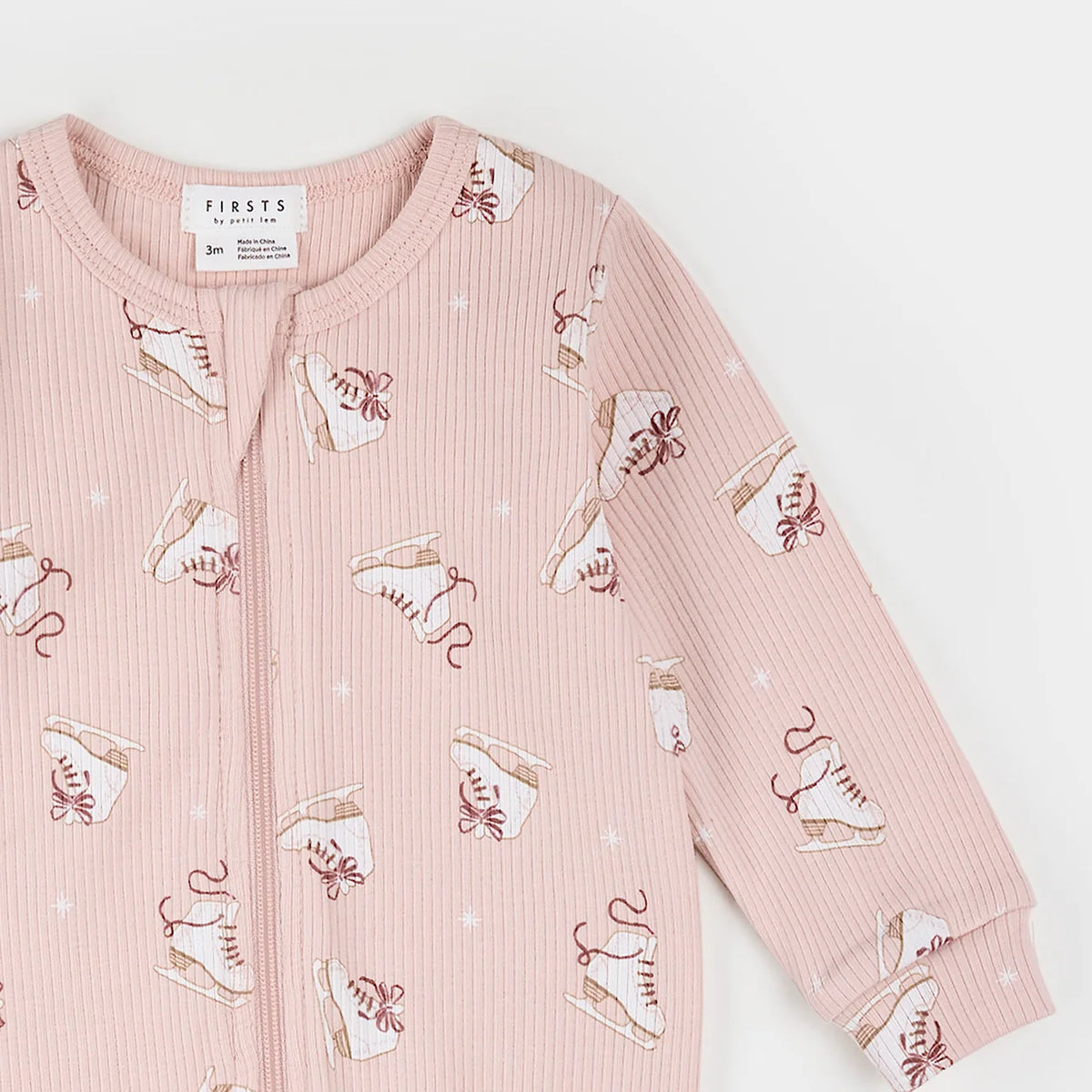 Figure Skates on Misty Pink Ribbed Sleeper