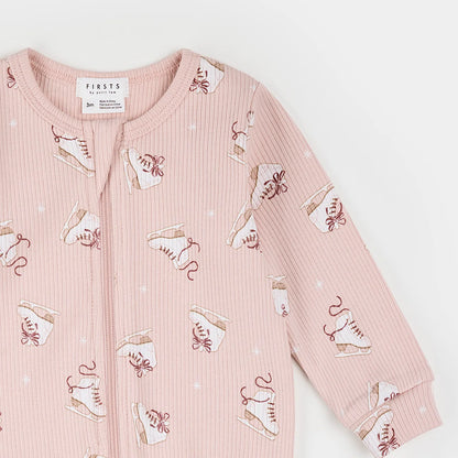 Figure Skates on Misty Pink Ribbed Sleeper