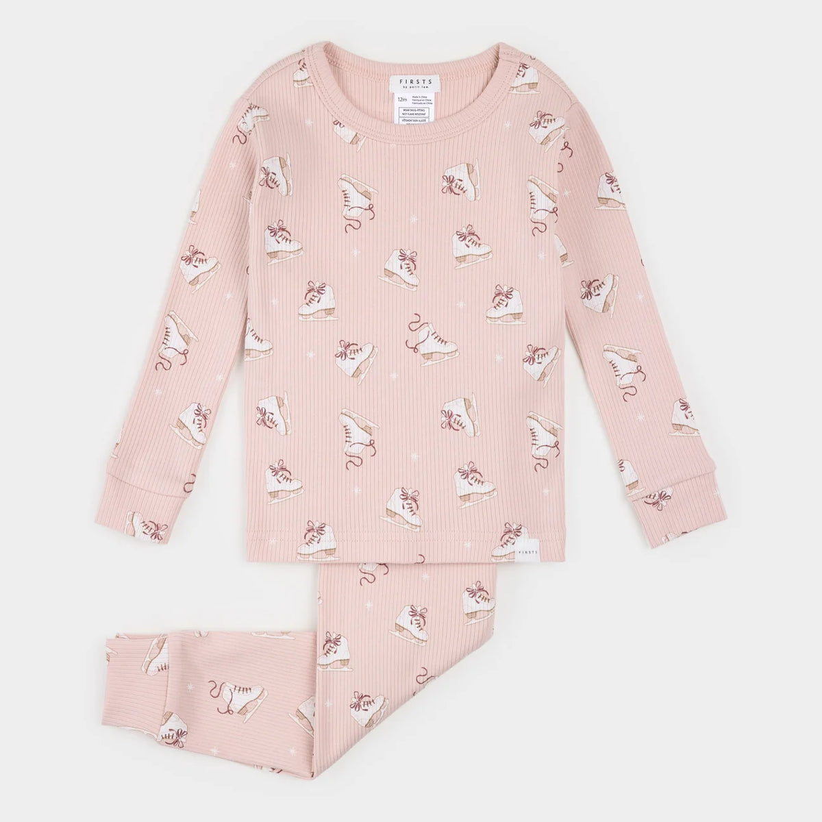 Figure Skates on Misty Pink Ribbed PJ Set