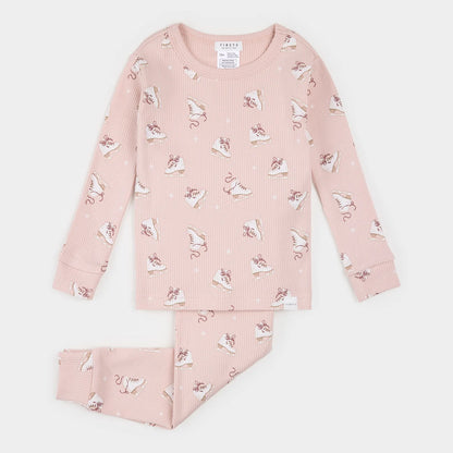 Figure Skates on Misty Pink Ribbed PJ Set