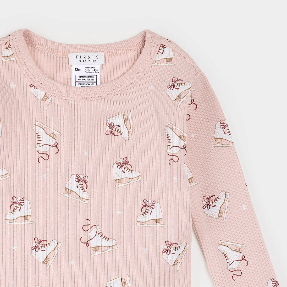 Figure Skates on Misty Pink Ribbed PJ Set