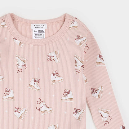 Figure Skates on Misty Pink Ribbed PJ Set