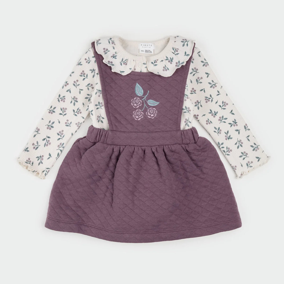 Floral & Eggplant Quilted Overall Dress Set