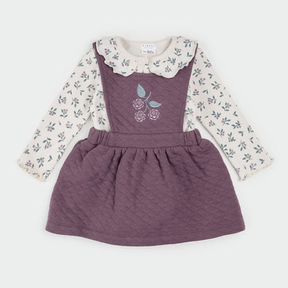 Floral & Eggplant Quilted Overall Dress Set