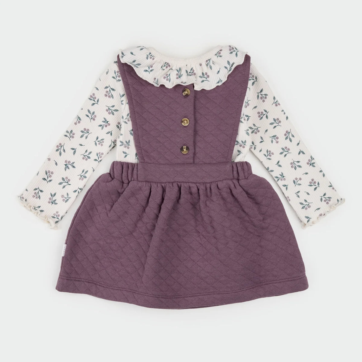 Floral & Eggplant Quilted Overall Dress Set