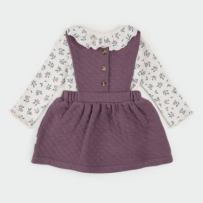 Floral & Eggplant Quilted Overall Dress Set