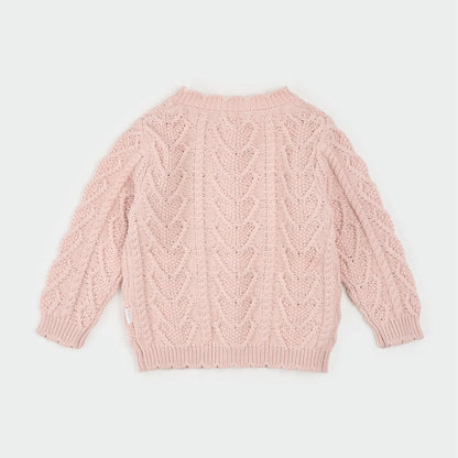 Floral Jacquard Misty Pink Sweater Knit Cardigan