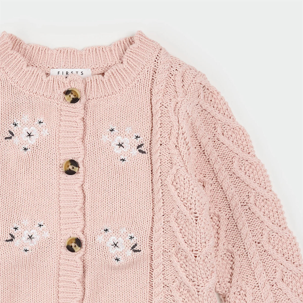 Floral Jacquard Misty Pink Sweater Knit Cardigan