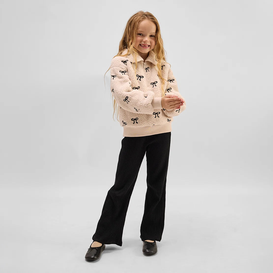 Embroidered Bows Kids Sherpa Sweater