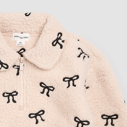 Embroidered Bows Toddler Sherpa Sweater
