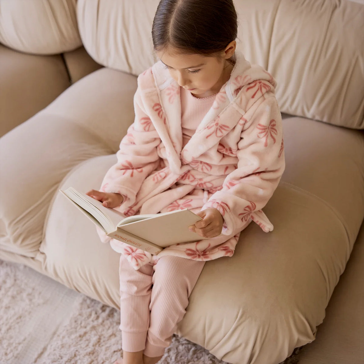 Ribbon Bows Misty Pink Plush Kids Robe