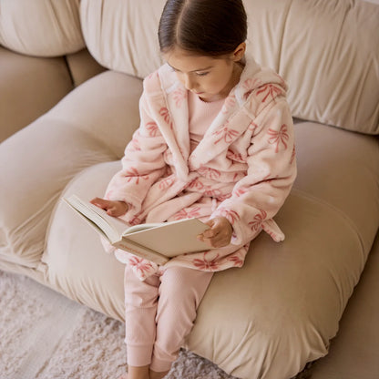 Ribbon Bows Misty Pink Plush Kids Robe