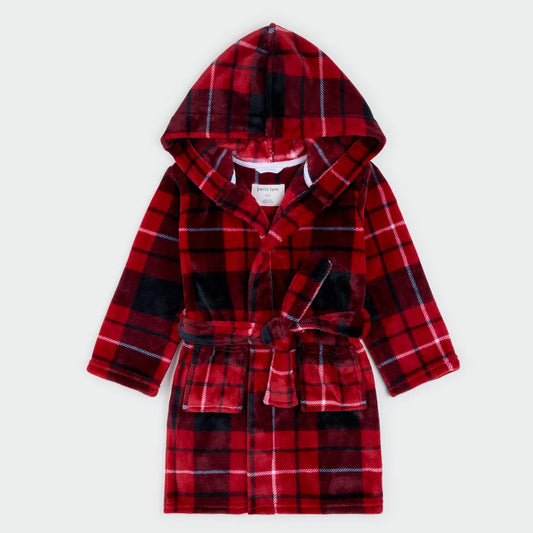 Nordic Red Plaid Plush Kids Robe