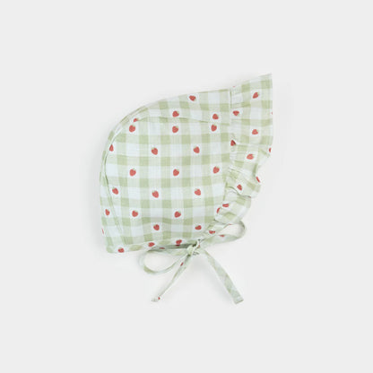 Strawberry Gingham Print Bonnet
