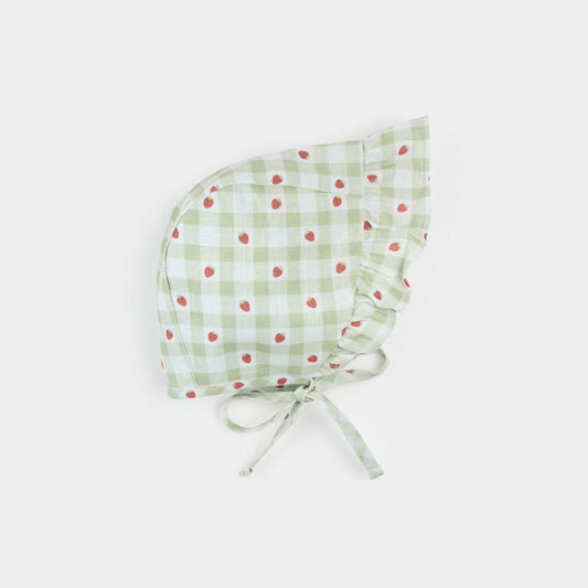 Strawberry Gingham Print Bonnet