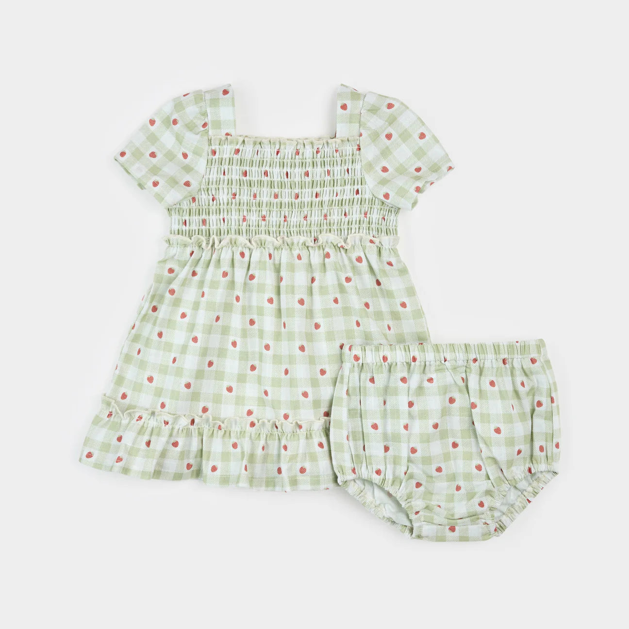 Strawberry Gingham Print Dress Set