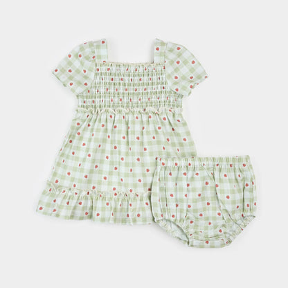 Strawberry Gingham Print Dress Set