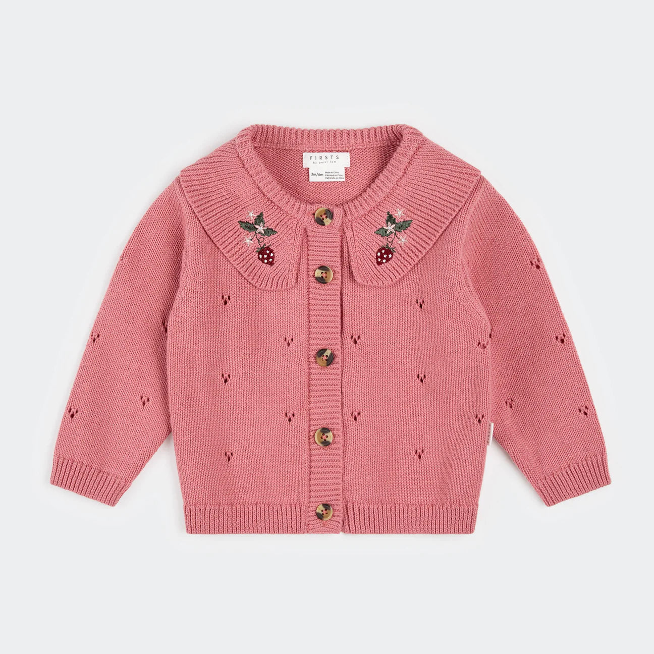 Berry Pointelle Knit Baby Cardigan