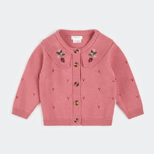 Berry Pointelle Knit Baby Cardigan