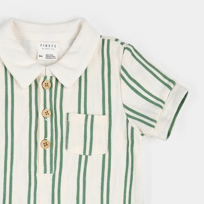 Fern Stripe Terry Polo Romper