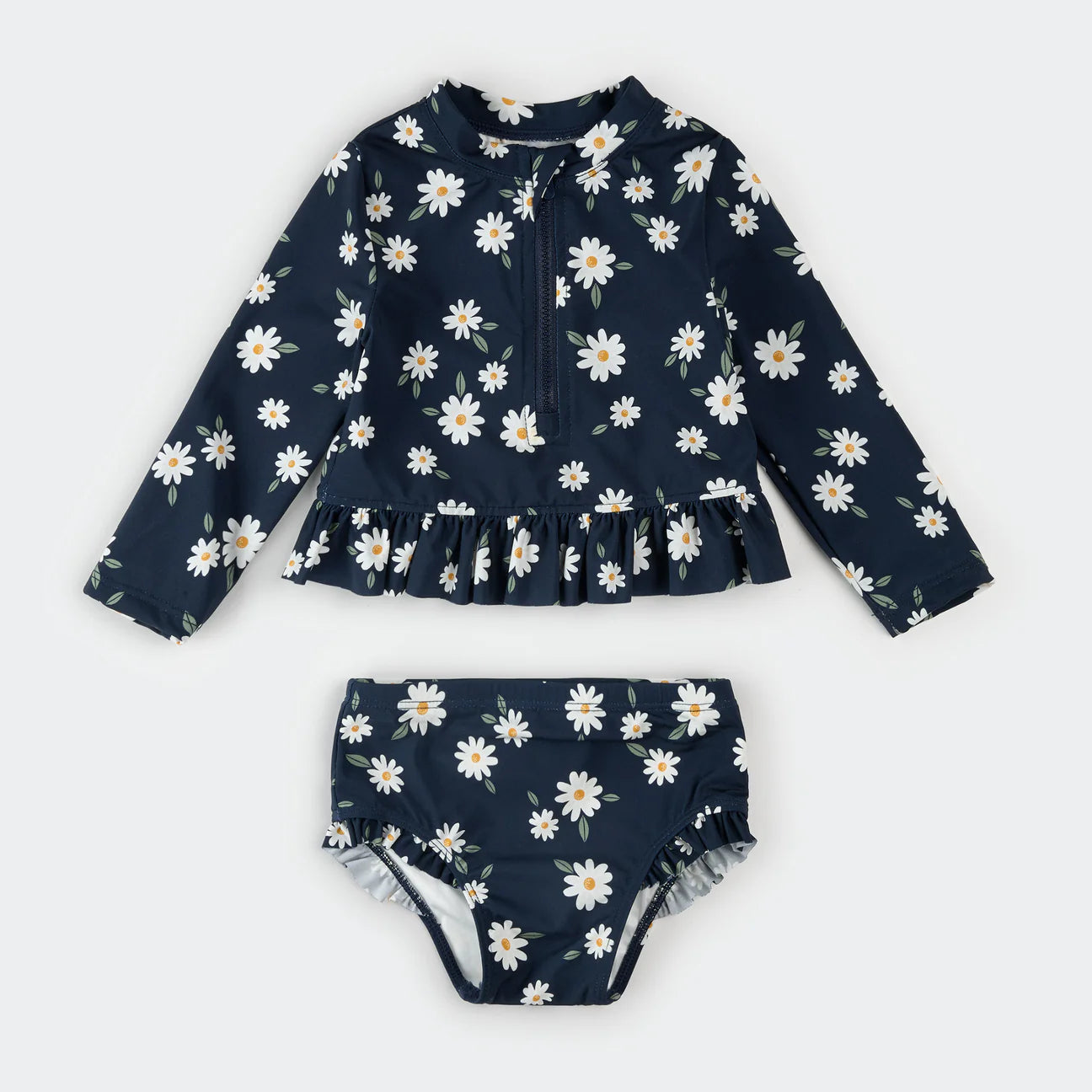 Navy Daisies Ruffle Rashguard Set