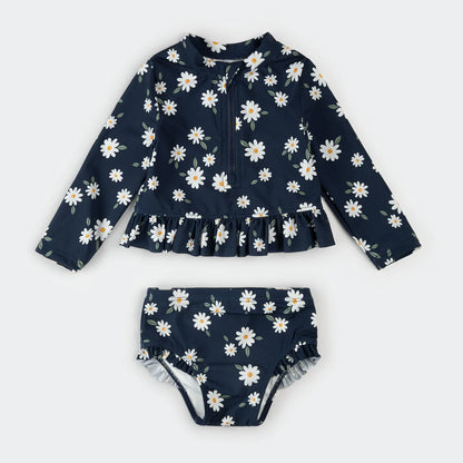 Navy Daisies Ruffle Rashguard Set