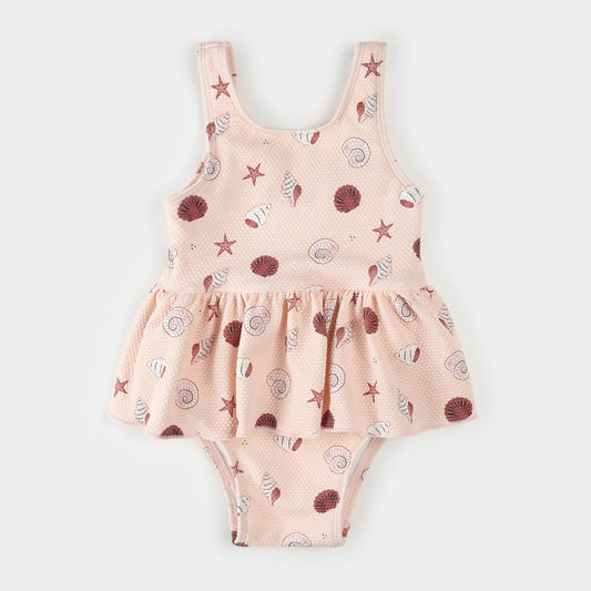 Pink Seashells Peplum Baby Swimsuit