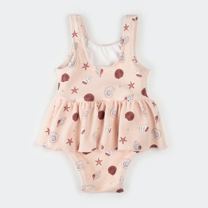 Pink Seashells Peplum Baby Swimsuit