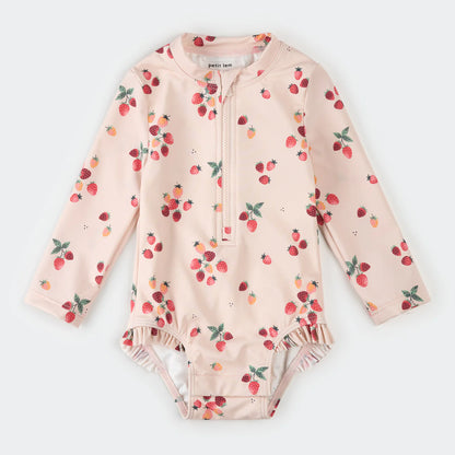 Pink Strawberries Long Sleeve Swimsuit