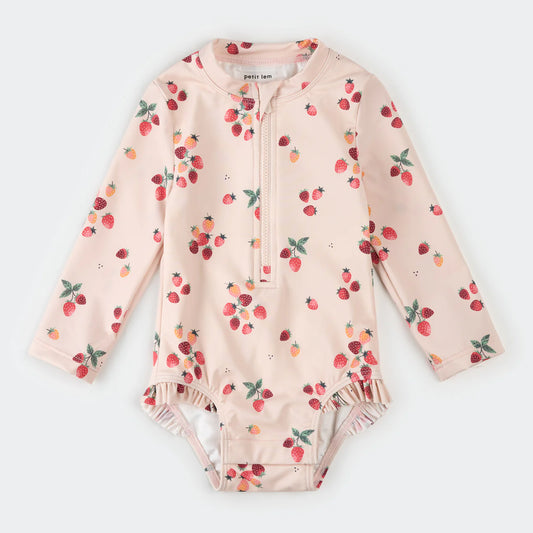 Pink Strawberries Long Sleeve Baby Swimsuit